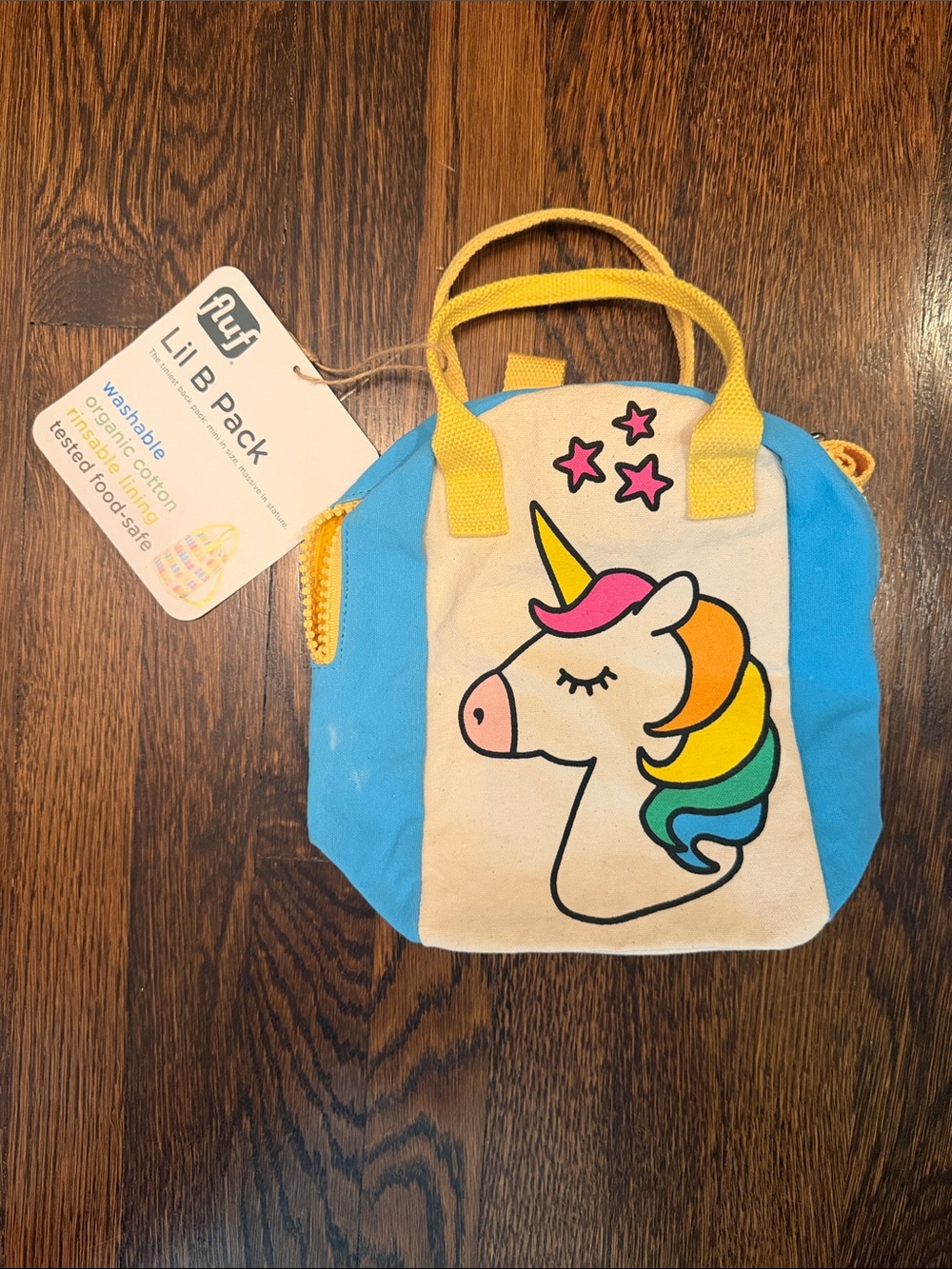 Fluf Lil B Pack Canvas Washable Unicorn Bag - Blue & Yellow